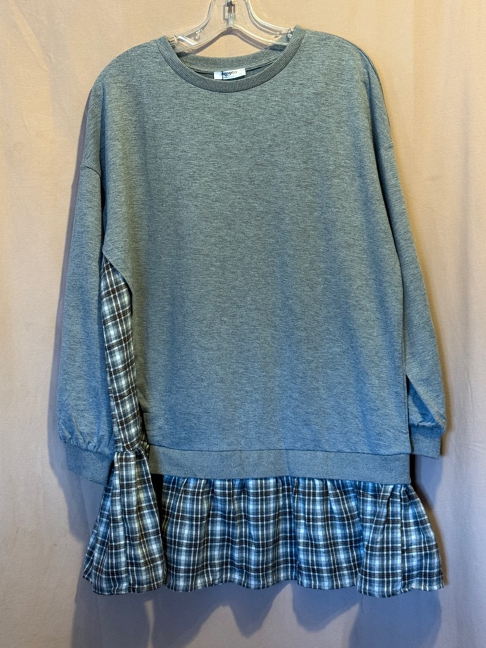 zeagoo Grey Ribbed Crewneck Sweatshirt